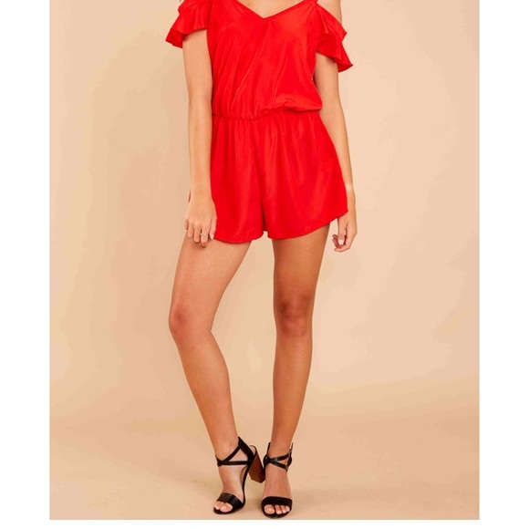 Cold Shoulder Red  Valentines Day Romper - Picture 2 of 8